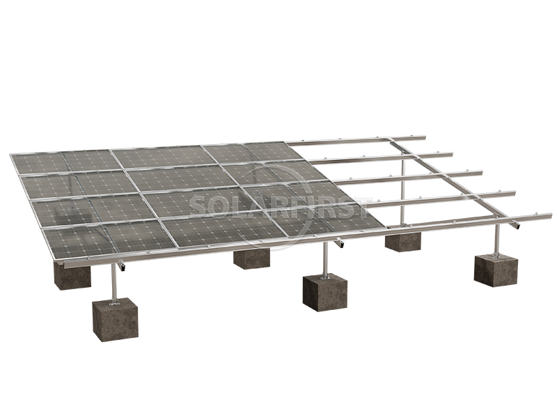 Aluminum ground mount solar支架 with concrete foundation system overview