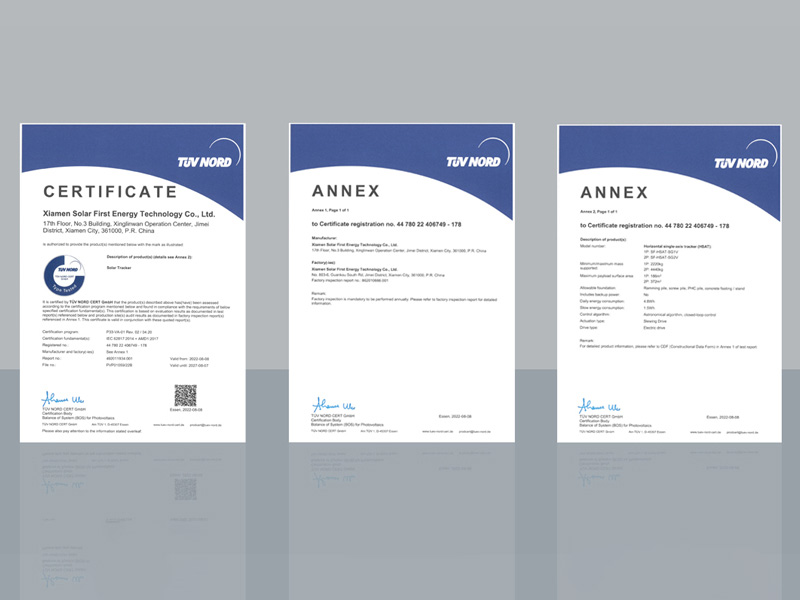 Solar First Horizon Nachführsysteme erhalten internationale IEC 62817-Zertifizierung