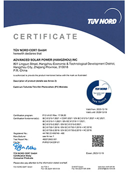 TUV IEC 61215/61730 Certificate